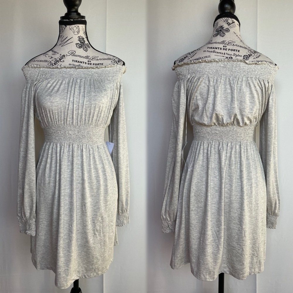 Design History shirred off the shoulder long sleeve dress size S small NWT